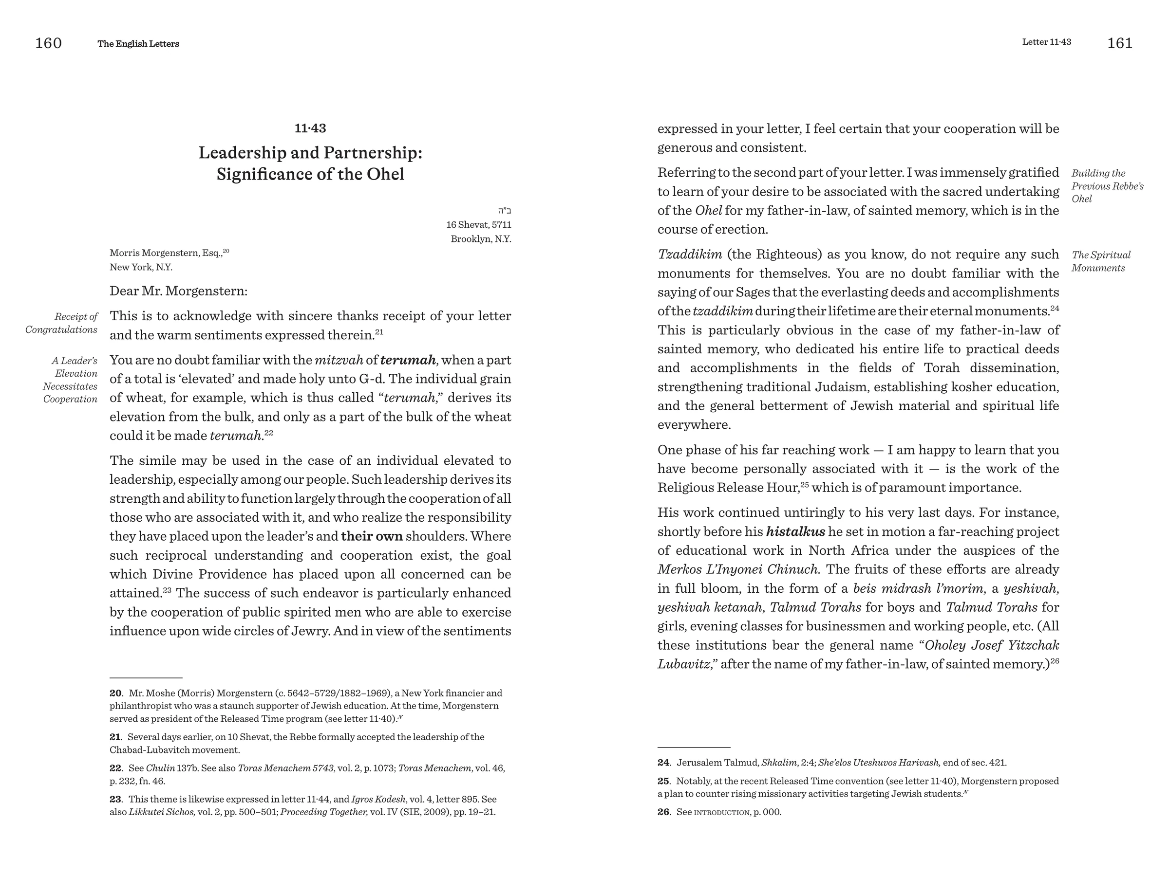 Inside pages of The English Letters showing a sample letter with footnotes